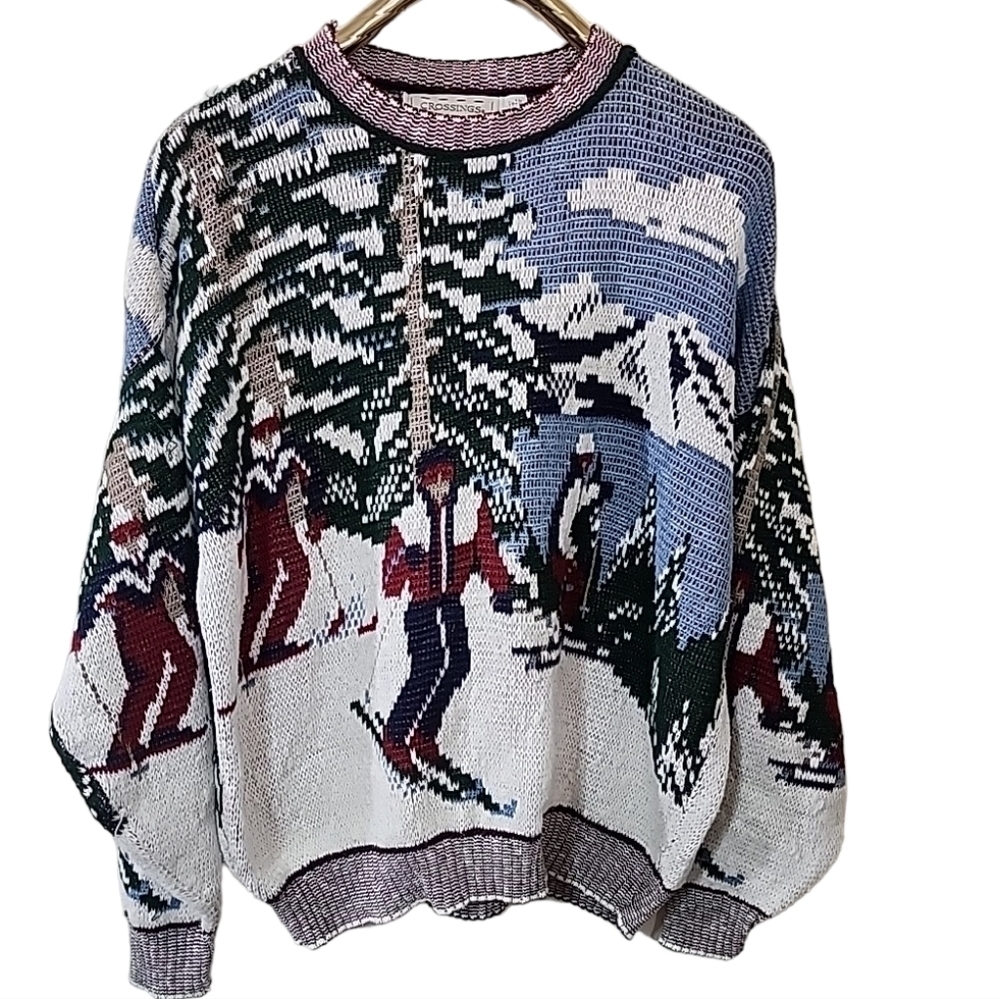 CROSSINGS Vintage Ski Grandpa Sweater.  Size Large